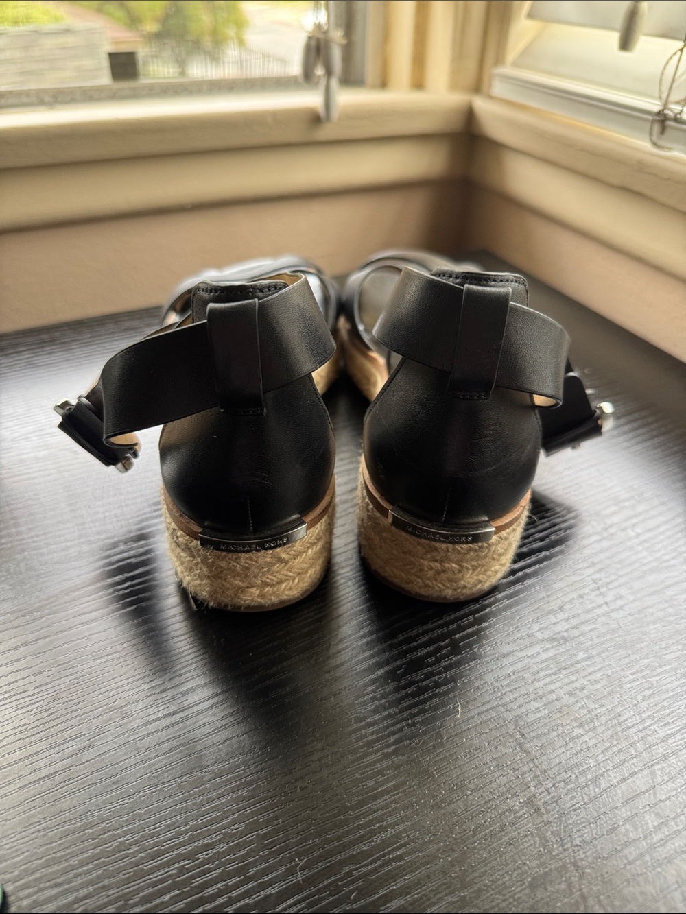 Black Leather Crisscross Espadrille woven Wedges - Women sandals - Picture 2 of 5
